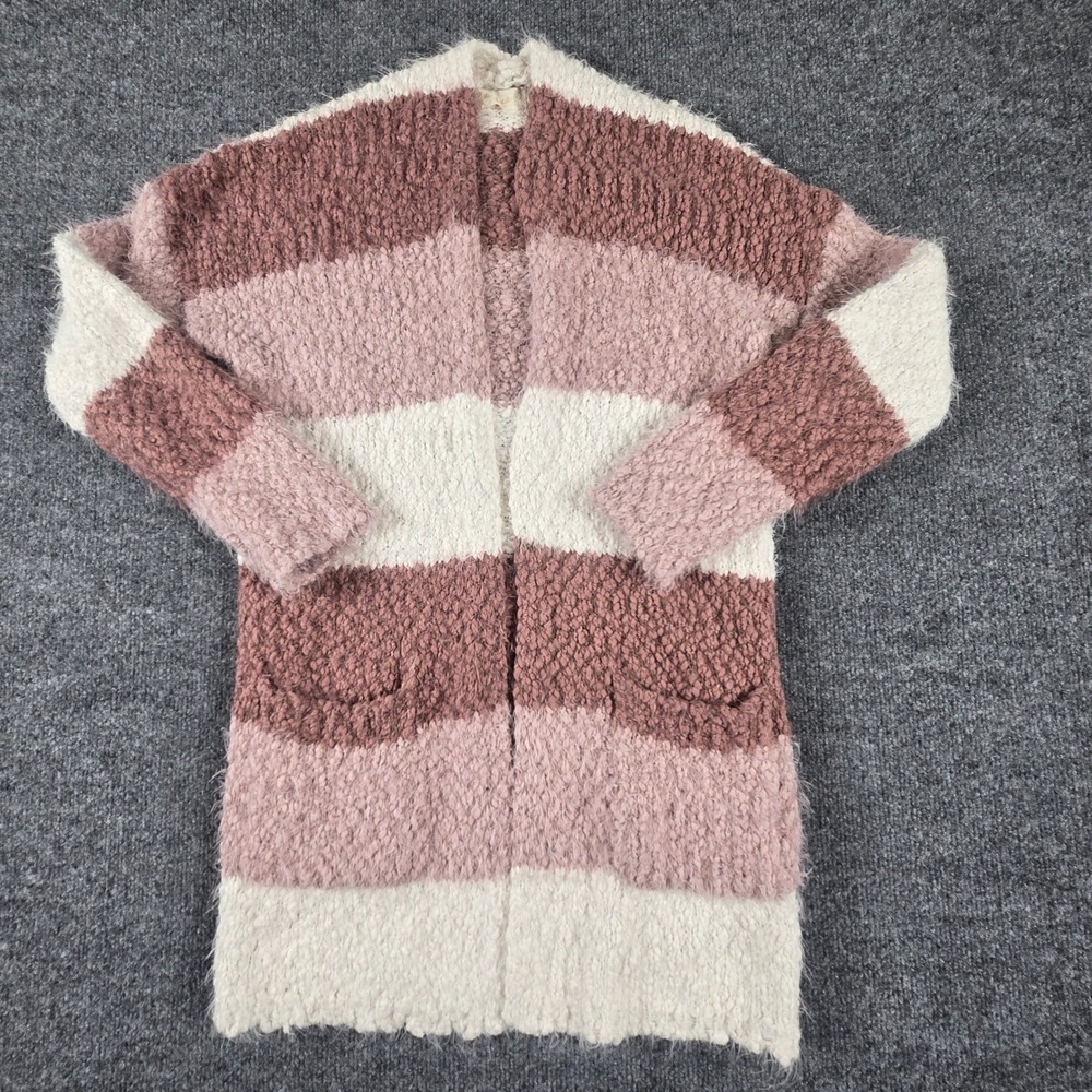 Altar'd State Cardigan Women S/M Pink Striped Popcorn Knit Open Front